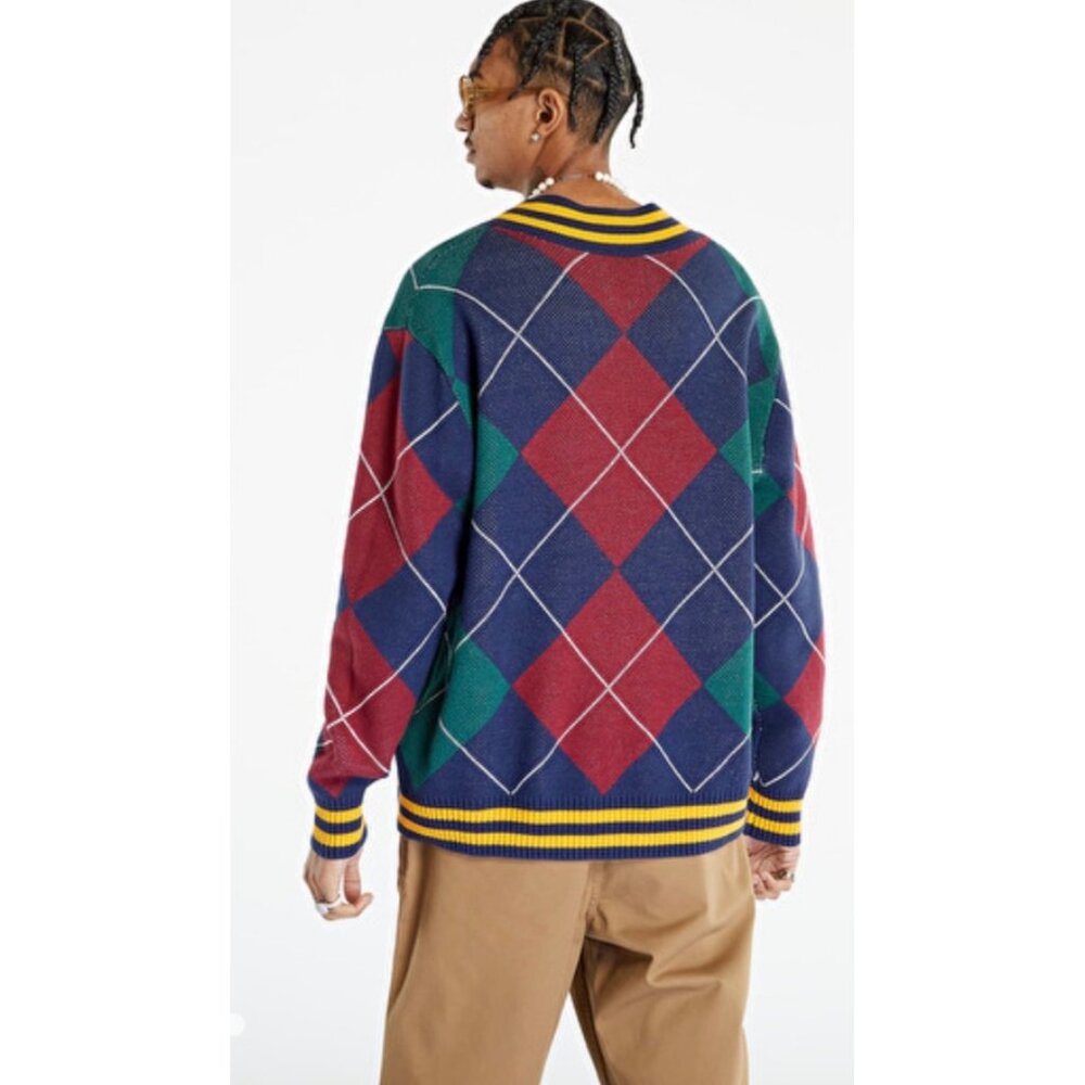 Levis Stay Loose Oversized V-Neck Argyle Sweater Medium Multicolor Cotton Blend - Picture 2 of 5